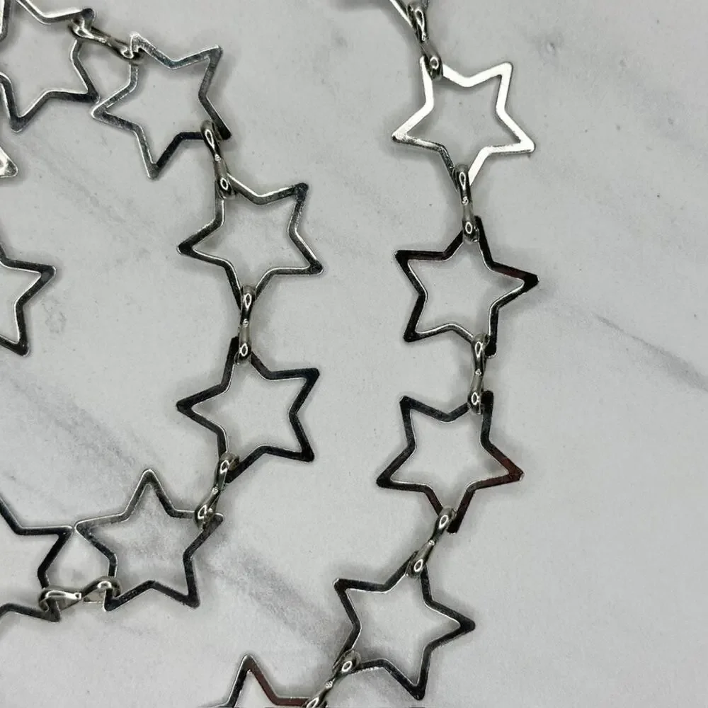 Open Star Silver Tone Metal Chain Link Belt Y2K Festival One Size (OS) ✨